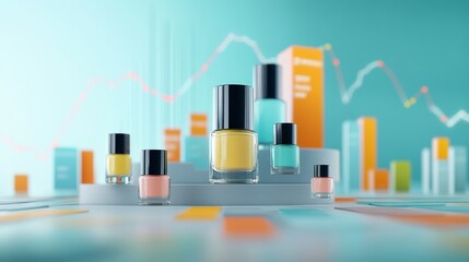 Fototapeta premium Colorful Nail Polish Bottles with Abstract Background and Charts