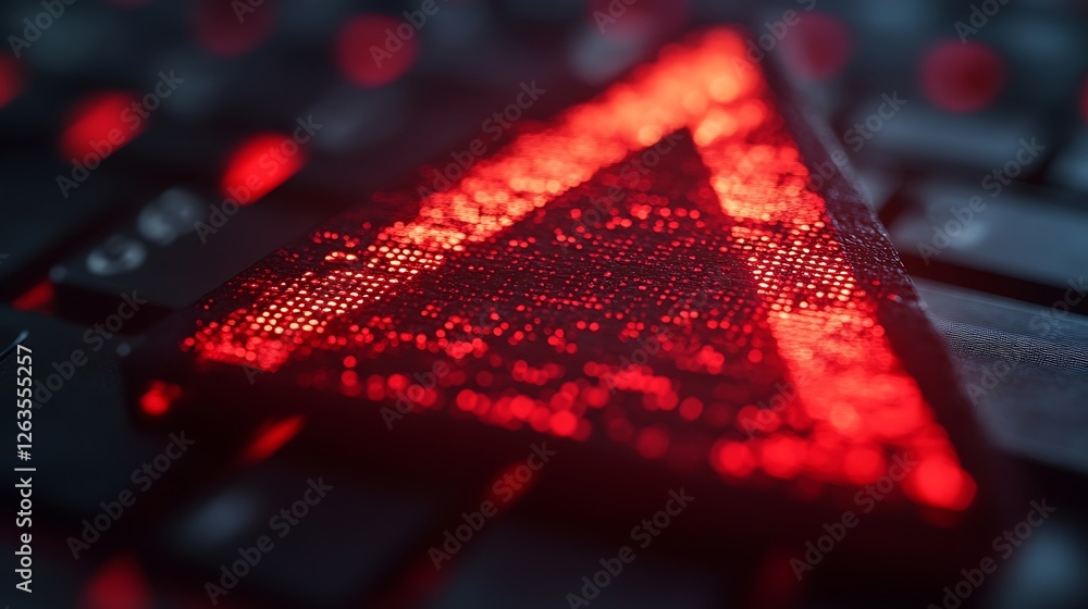 Poster abstract red triangle glowing on a dark keyboard.
