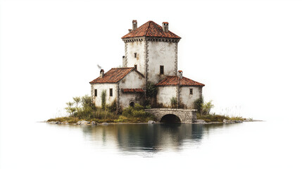 Fototapeta premium Märchenhaftes Schloss mit roten Dächern in fantasievoller Architektur