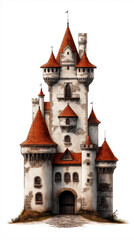 Fototapeta premium Märchenhaftes Schloss mit roten Dächern in fantasievoller Architektur