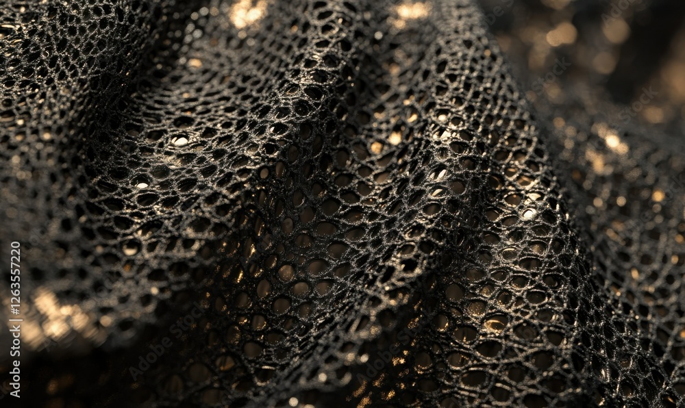 Poster macro shot of black droplets on a metallic surface, revealing intricate textures with subtle reflect