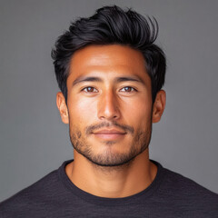 Fototapeta premium Portrait or passport photo of a young Latino man in his 30s