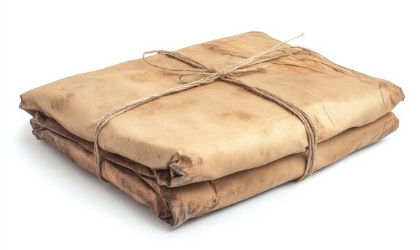 Wrapped parcel tied with twine ready for shipping on a white background showcasing simple and eco-friendly