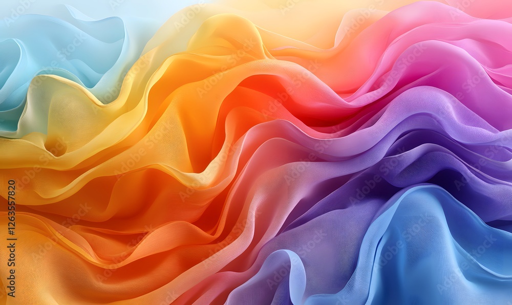Poster abstract flowing fabric with rainbow gradient creating a wave like pattern with soft texture