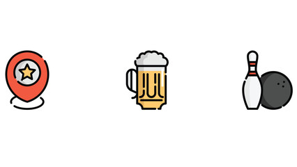 Hotel rooms and facilities vector art outline colored