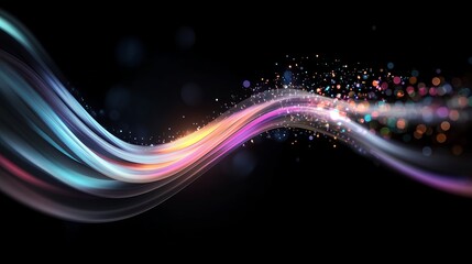 Obraz premium Colorful Light Waves with Sparkles on a Dark Background
