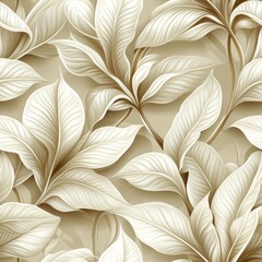 Seamless Pattern of Abstract Tropical Leaves, Exotic Floral Wallpaper in Beige Colors