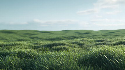 Green Rolling Grass Field Under Clear Sky Background