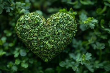 Green Heart Shaped Topiary Shrub Surrounded by Lush Green Foliage in a Garden Setting