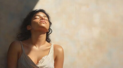 Naklejka premium Woman Reclining in Sunlight Basking in Warmth