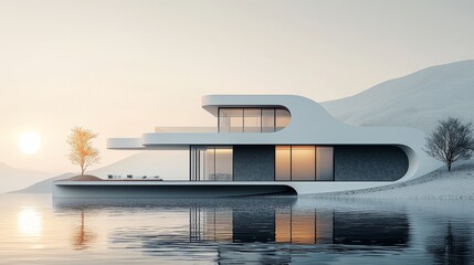 A sleek and modern badge for a real estate company, with an abstract house shape incorporated into the design, using neutral tones like grey, black, and white