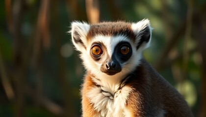 Obraz premium Female Lemur with Detailed Fur and Intense Expression in Jungle Setting