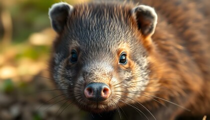 Fototapeta premium Female wombat with round face and dense fur, captured in soft natural lighting
