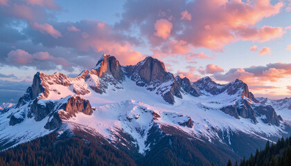 Obraz premium Majestic mountains under a colorful sunset sky