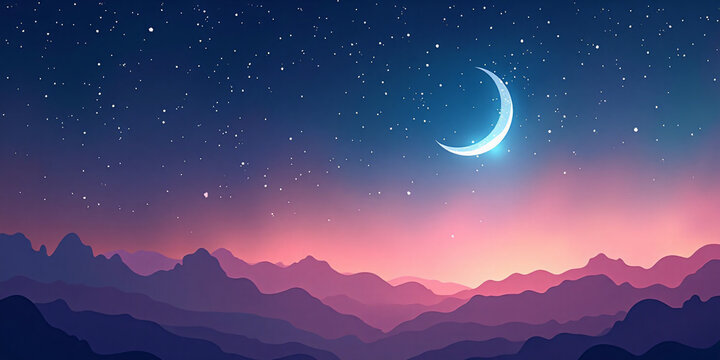 Helal Ramadan, Ramadan Crescent with colorful clouds in the sky, high quality, 4K, empty area to add your text