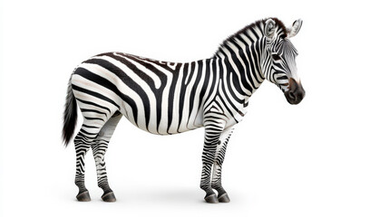 Obraz premium Realistic and Detailed Illustration of a Majestic Zebra Standing Against a Clean White Background for Wildlife and Nature Concepts