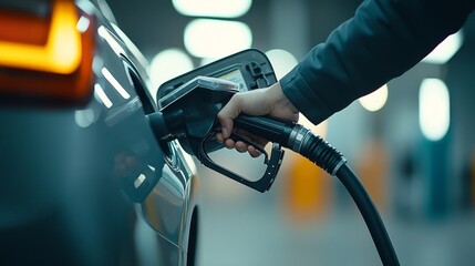 Hand Holding Electric Car Charging Gun in Modern Charging Station