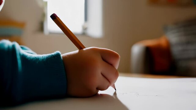 Child Writing with Pencil