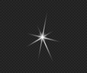 White glowing light explodes on a transparent background. Bright Star. Transparent shining sun, bright flash