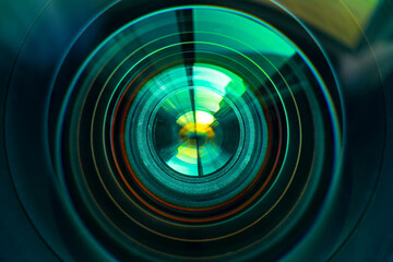 Macro camera lens,Close-up camera lens,Photo Camera or Video lens close-up on black background, objective, concept of photographer camera man job, looking for a photographer, 