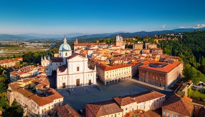 Fototapeta na wymiar aerial view of old town of gorizia italy at sunny summer day victory square piazza della vittoria and st ignatius church chiesa di sant ignazio