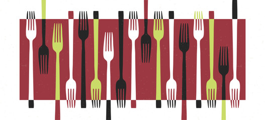 Fork art wallpaper. Colorful abstract restaurant logo design. Kitchen cooking food inspired design
