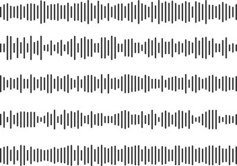 Set of abstract sound waveforms. A collection of minimalistic black sound wave. Audio signals, music, voice recording. Ideal for use in posters, podcast covers, sound recording, voice technologies