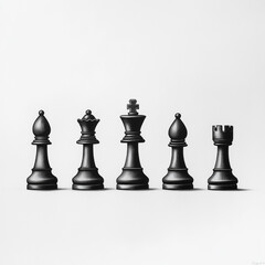 Schachbrett mit schwarzen Figuren, fokussiert auf K&ouml;nig und Bauern

