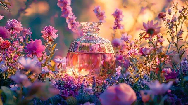 Ethereal color-blending herbal elixir, iridescent liquid swirls, floating botanical elements, prismatic light reflections, bioluminescent glow, mystical potion