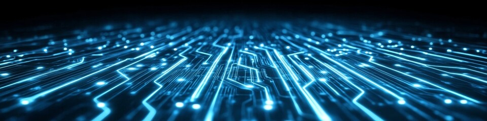 Dynamic Background - Glowing Circuit Lines, Bright Blues, Dark Blue, Technology, Digital Data