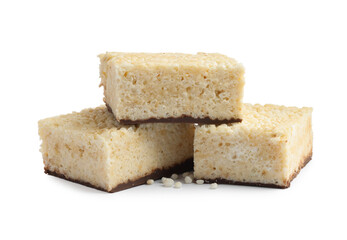 Delicious puffed rice bars isolated on white
