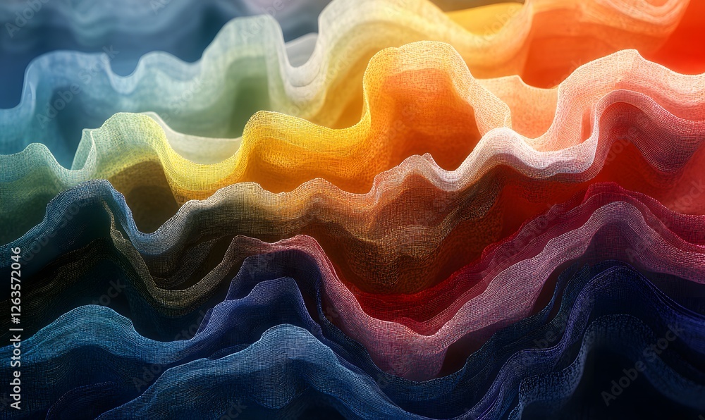 Aufkleber abstract wavy layers of translucent fabric in rainbow colors gradient texture background