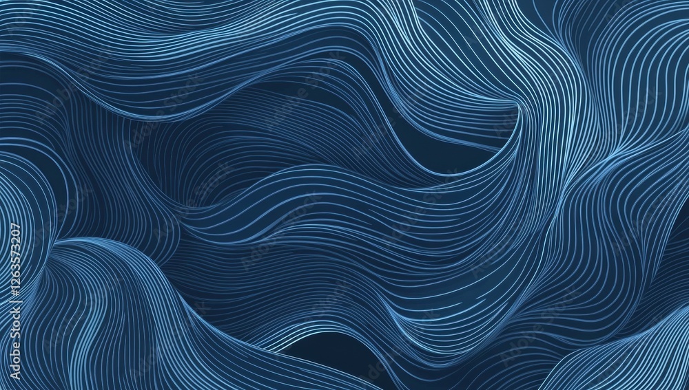 Poster blue background with curved lines and waves light blue color scheme, simple lines generative ai