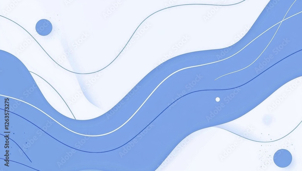 Poster blue background with wavy lines for presentation design simple flat style, light blue and white colo