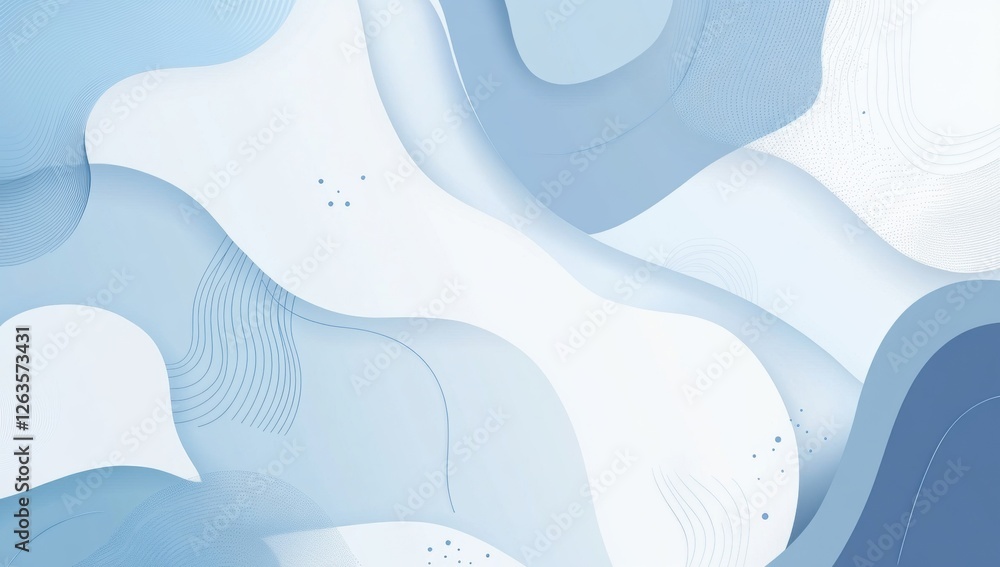 Poster blue background with wavy lines for presentation design simple flat style, light blue and white colo