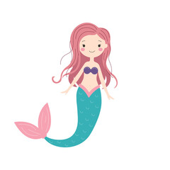 Cute cartoon mermaid on a white background