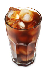 Refreshing iced coffee in glass isolated on white