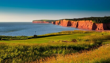 the pastoral landscape and rugged cliffs of western prince edward island canada