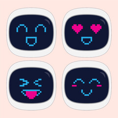 Set of Robot Face Emojis with Various Expressions for Digital Communication