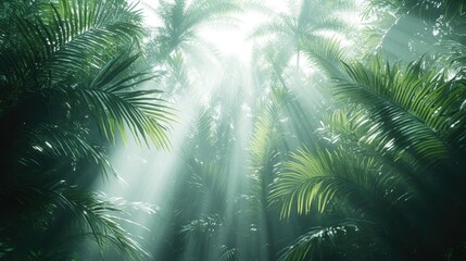 Naklejka premium Tropical Rainforest Sunlight Filtering Through Canopy
