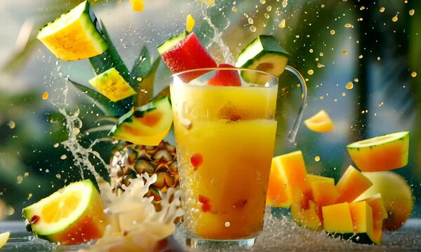 Tropical smoothie with pineapple and mango