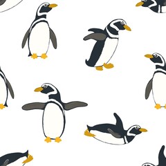 Seamless pattern of penguins on white background