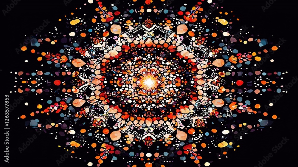 Leinwandbilder a design featuring concentric circles and dots on a dark backdrop with a central illumination point
