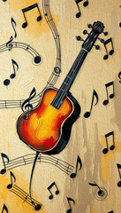 Fototapeta premium Musical pattern. Design for fabrics, wallpapers. Illustration with oil paint for printing on wall decorations