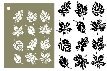 Set of leaves cutting and painting STENCIL vector design pattern