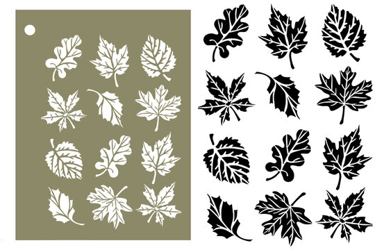 Set of leaves cutting and painting STENCIL vector design pattern