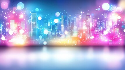 Obraz premium Vibrant Cityscape with Colorful Lights and Bokeh Effect at Night for Modern Design and Background Use