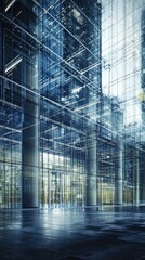 Fototapeta premium Modern city building lobby, glass facade, urban background, business concept