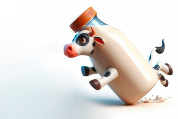 A bottle of milk with cow legs. Space for text.