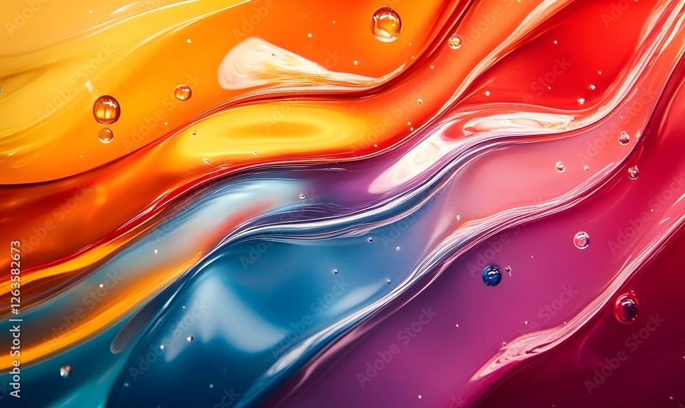 Aufkleber abstract fluid art with vibrant colors and transparent bubbles creating a dynamic effect